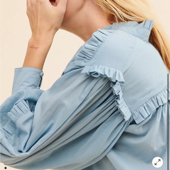 Free People Tops - Chic Light Blue Blouse with Ruffle Details